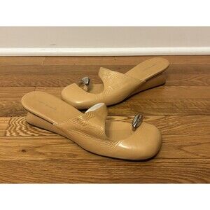 Tory Burch Pierced Wedge Heels Size 9 Mule Silver Cantucci Patent Leather Brown